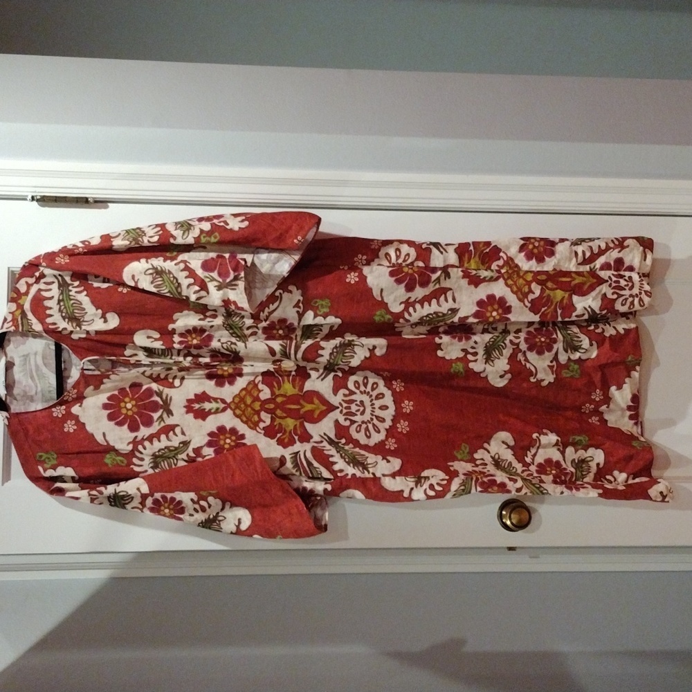 Zara Linen Blend Resort Set Printed Wide Leg Pants XL Tunic Dress M/L Boho - Picture 3 of 17